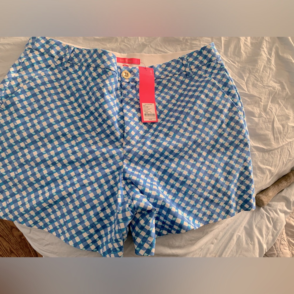 Lily Pulitzer NWT 14 Boca Blue DoubleChecking GRETCHEN SHORTS highrise 5”gingham